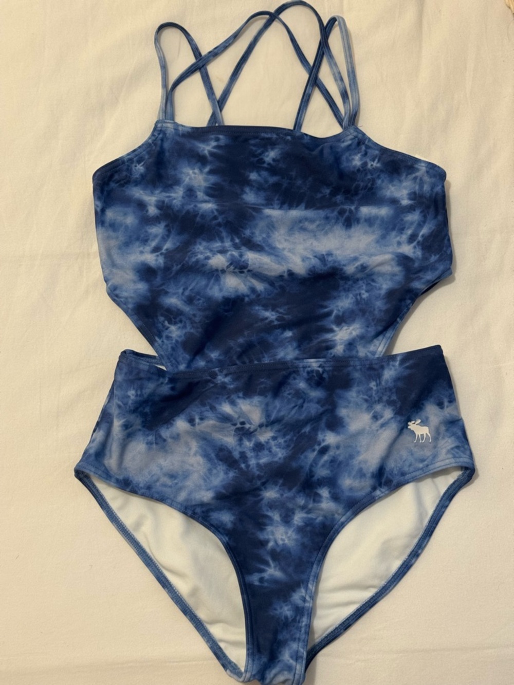 abercrombie kids navy and white tie-dye one-piece swimsuit